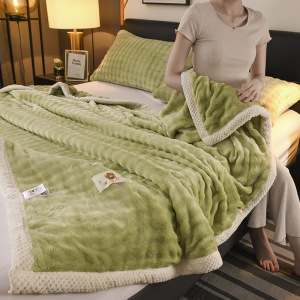 纯色兔毛绒毛毯双层加厚沙发毯办公室高克重盖毯冬季保暖新款