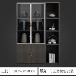 汐岩办公文件柜落地板式文件柜板式高柜资料柜玻璃书柜8002