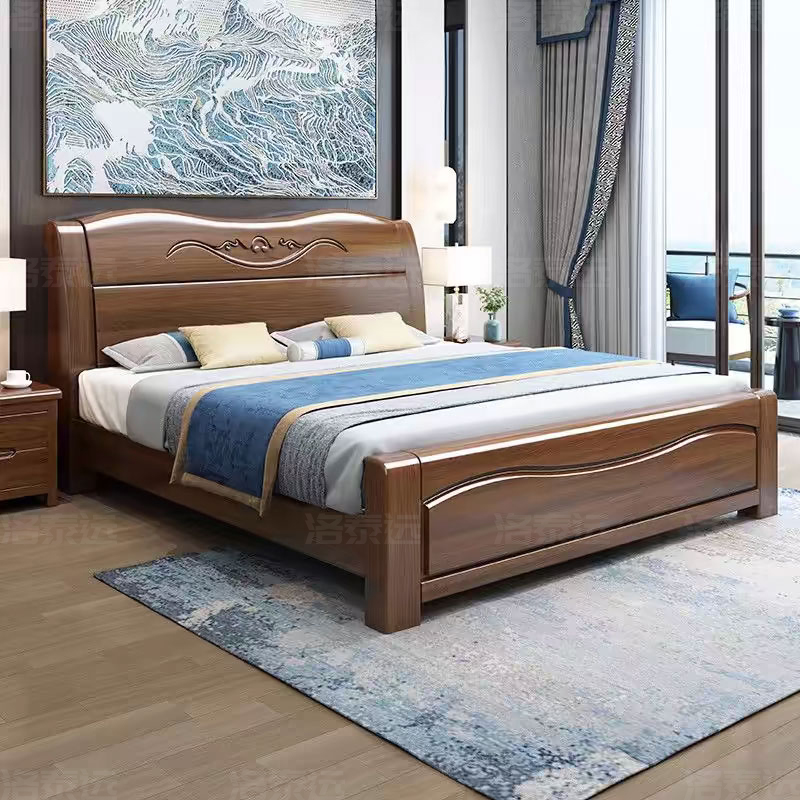 洛泰远 胡桃木实木床1.5米单人床含一个床头柜