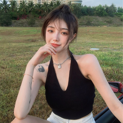 YIBUSHENG大码女装春季挂脖系带运动背心胖mm显瘦短款性感内搭针织吊带上衣大码女装