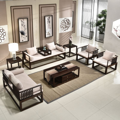 新中式沙发现代中式简约禅意客厅酒店别墅全实木布艺沙发组合家具