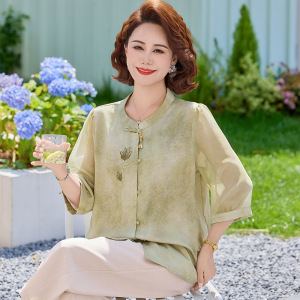 夏季新款妈妈装轻薄款中老年女款上衣时尚国风夏款衣服40-50岁女