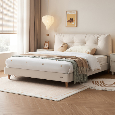 全友家居皮艺床小户型次卧室家具猫抓皮软包床头奶油风家用单人床