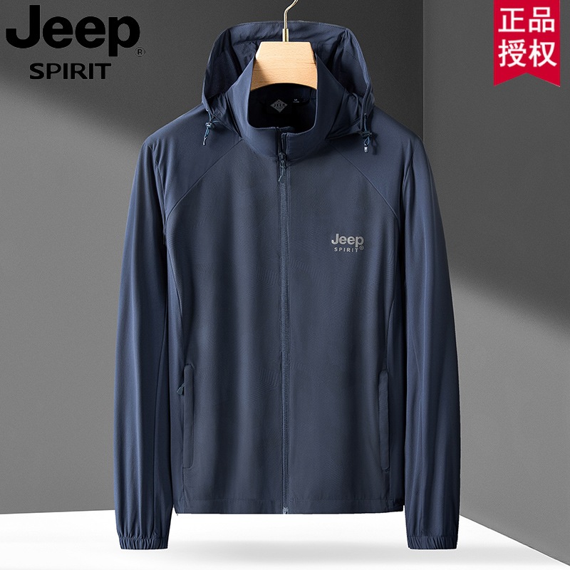 JEEP吉普男士夏季新款防晒服连帽夹克休闲外套遮阳透气长袖帽子