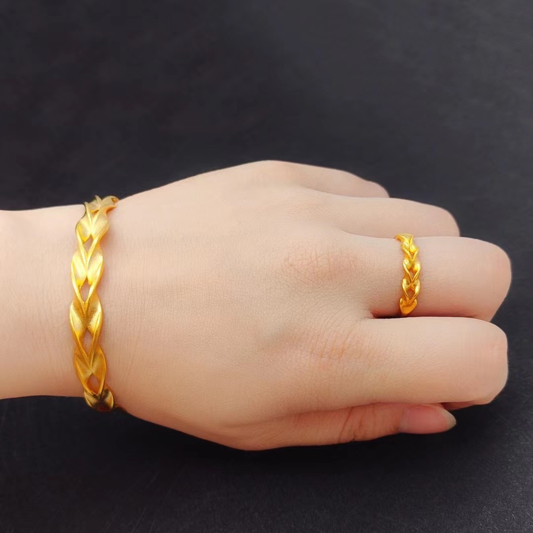 仿真越南沙金手镯女款麦穗开口镯子镀金假黄金时尚简约首饰不掉色送女朋友老婆情人节七夕生日礼物