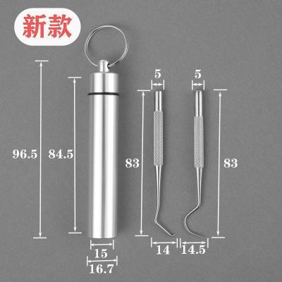 家柏饰(CORATED)迷你304不锈钢收纳盒随身携带便携式剔牙缝钩针套装迷你牙齿清洁 新款不锈钢两单头+金属瓶