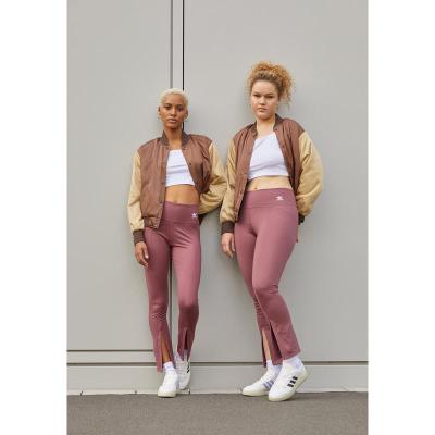 Adidas女士高弹力运动裤显瘦阔腿开叉运动裤腰头修身跑步打底 leg