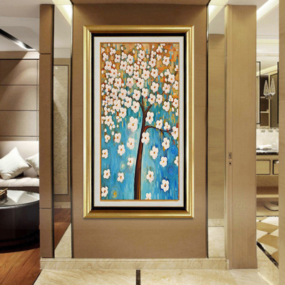 舒厅现代简约抽象竖版发财树装饰画玄关过道客厅餐厅走廊挂画办公室酒店壁画别墅楼梯大气风水艺术工艺画富贵白玉70*120