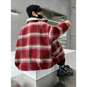 儿童装男童加绒外套秋冬季新款大童冬装加厚呢大衣年服洋气潮