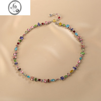 JiMi彩色水晶锆石项链女轻奢小众高级感森系串珠子颈链锁骨链配饰
