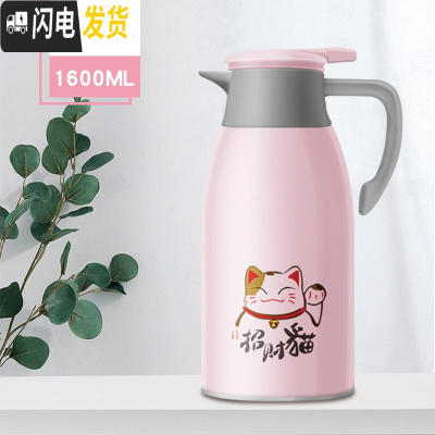 三维工匠保温水壶大容量家用小型便携保温瓶玻璃内胆小暖壶保温杯保暖水瓶 [豆粉]1.6