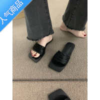 SUNTEK平底方头一字拖鞋女鞋子外穿2023年新款夏季设计感凉拖晚晚风凉鞋