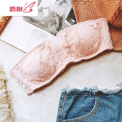 法式无肩带一字肩无钢圈文胸超薄蕾丝抹胸式性感隐形露肩内衣女士费琳