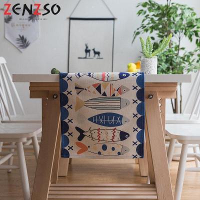 家柏饰(CORATED)北欧S风棉麻布艺茶几电视柜长条客厅餐厅餐桌布盖巾桌旗 多彩鱼桌旗 35*200cm