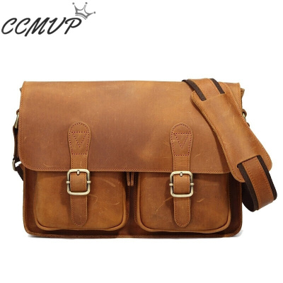CCMVP品牌自营质量保证-CCMVP复古盖式单肩包疯马皮男包斜挎男士单肩包商务公文包