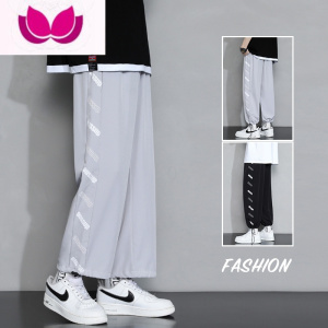 七斓冰丝裤子男夏季薄款大码宽松直筒阔腿裤韩版潮流运动休闲长裤