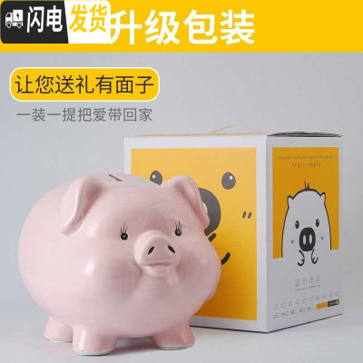 三维工匠陶瓷存钱罐儿童不可取只进不出大人用家用储蓄罐纸币硬币两用网红 一号粉9寸可进可出礼盒装