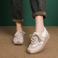 头层牛皮透气网面老爹鞋女2025春夏新款拼色平底舒适休闲单鞋