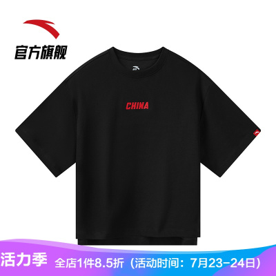 安踏中国短袖t桖女士2021夏季新款针织衫透气大码宽松五分袖962127147