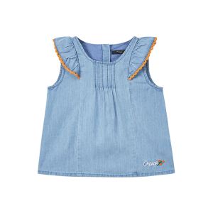 [1件3折价:49.5]米喜迪mecity童装夏女童天丝牛仔小飞袖刺绣短袖衬衫