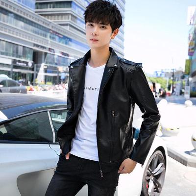 机车皮衣男士翻领帅气皮夹克修身韩版潮流青年PU秋秋季常规款外套男