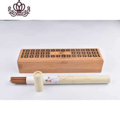 封后楠竹线香盒双层木制卧香炉沉香檀香插茶道家用镂空卧式熏香盘香炉双层铜钱禅字线香盒+20克檀香