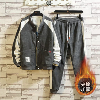 HongZun春秋款男士搭配套装潮流帅气灯芯绒夹克外套男加肥大码运动两件套其他套装