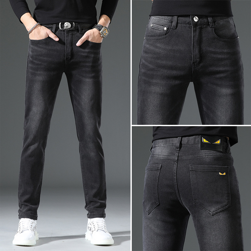 轻奢欧货秋冬季黑灰色牛仔裤男修身小脚潮流弹力休闲长裤子男