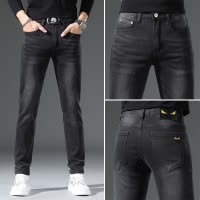 轻奢欧货秋冬季黑灰色牛仔裤男修身小脚潮流弹力休闲长裤子男