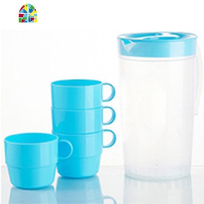 塑料凉水壶套装透明冷水壶饮料果汁壶带盖壶水杯1.8L可高温大容量 FENGHOU 粉色-无小杯-2111