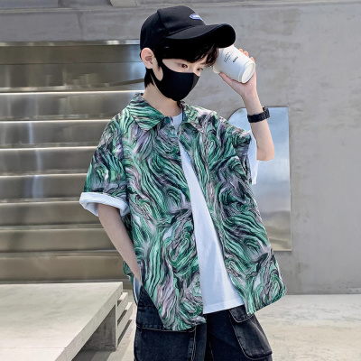 男童夏装衬衣2025新款夏季男孩衬衫薄款上衣中大童儿童夏款短袖潮