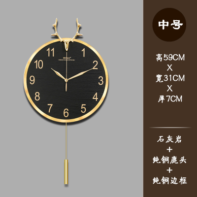 北欧钟表挂钟客厅家用时尚纳丽雅网红大气个性轻奢创意时钟免打孔石英钟全数字铜中号20英寸以上