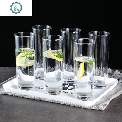 家用玻璃水杯女套装加厚耐热泡茶杯牛奶杯喝水杯透明啤酒果汁杯子封后大号6只-送杯刷+托盘