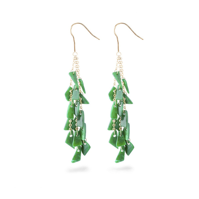 娜饰福翡翠18K金镶玉石耳坠耳环耳饰绿色