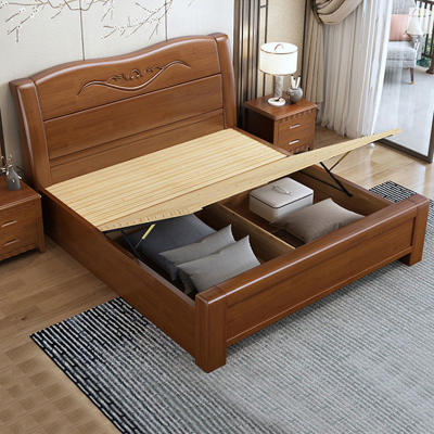 臻远 ZY-SMC-122 现代简约实木床双人床 1.8米气压高箱