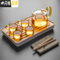 三维工匠耐热玻璃茶具套装日式功夫茶杯家用简约一壶四杯茶盘办公室泡茶壶 晶彩握把茶壶—茶黄大号茶盘套装8入 8件
