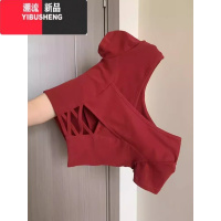 YIBUSHENG季新款修身显瘦正肩t恤女短袖纯欲辣妹短款后背镂空带胸垫上衣