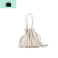 za2020夏季新款百搭时尚女包白色小打褶迷你束口斜跨手提包水桶包NEW LAKE 白色()女斜挎包