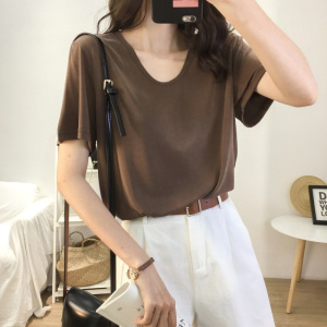 夏季韩版新款短袖T恤女纯色V领打底衫学生上衣服韩国女装