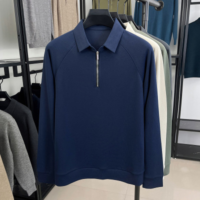 纯色翻领拉链长袖T恤男秋季新款中年商务日常男士打底衫