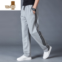 YANXU运动裤男士直筒宽松裤子青年男装休闲裤男款棉夏季薄款三条杠长裤