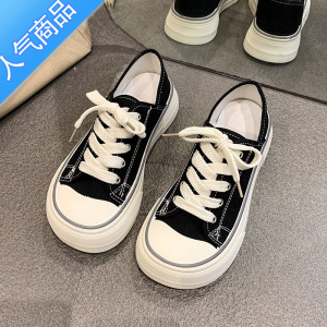 SUNTEK厚底低帮帆布鞋2023秋季新款百搭小白鞋女小众设计感港风休闲板鞋