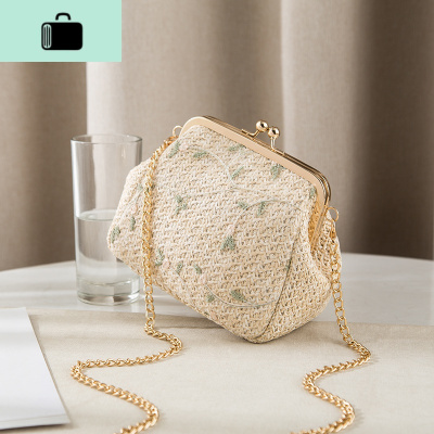 上新编蕾丝小包包女包2019新款夏季小清新编织单肩包口金斜挎包NEW LAKE女士单肩包