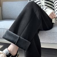 燕麦色阔腿裤女秋冬新款高腰加绒加厚垂感宽松休闲直筒拖地裤