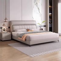 意式真皮床轻奢现代简约双人床主卧小户型实木储物家用软包婚床