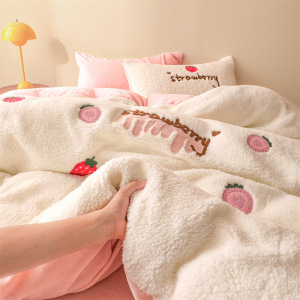 ins少女A类全消光牛奶绒四件套秋冬儿童床品冬季双面珊瑚绒三件套