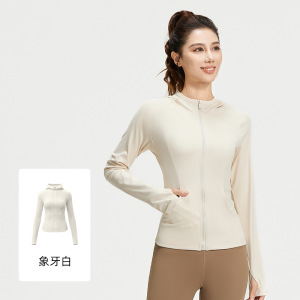 春季新款女带口袋连帽紧身女健身运动瑜伽服外套