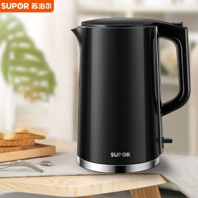 苏泊尔(SUPOR)电水壶双层保温防烫热水壶1500W大功率 全钢无缝316L不锈钢内胆家用1.7升SW-17S16L