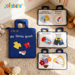 jollybaby安静布书婴儿撕不烂可啃咬蒙特梭利早教宝宝黏贴书1663 安静布书-蓝色【初阶】
