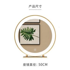 森美人欧式化妆镜金色圆形装饰镜台式座镜公主镜D灯镜子梳妆镜